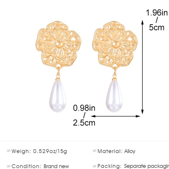 3/$35 Classic Flower Pearl Drop Dangle Earrings Gold Fashion Jewelry Women - Picture 4 of 6